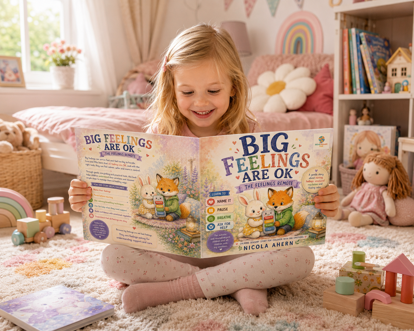 The Feelings Remote cover - an imaginary feelings remote emotion book for toddlers.