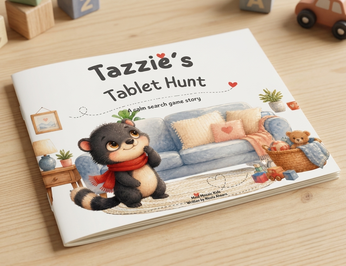 Tazzie's Tablet Hunt flip book mockup